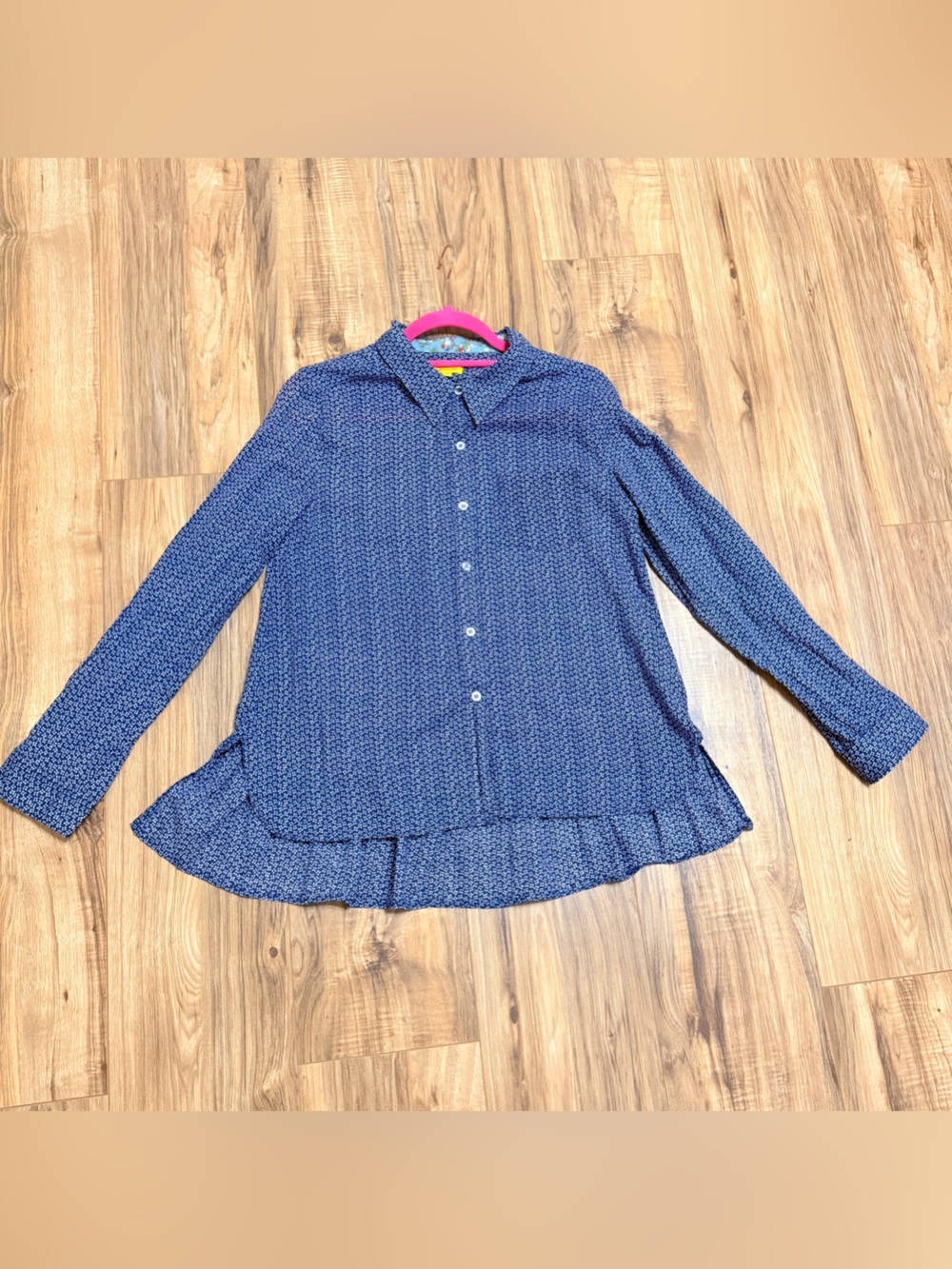 Ezra Blue & Red Western Fit & Flare Cotton Top (Size L)